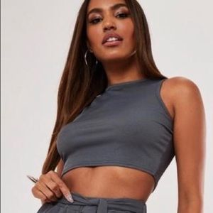 Charcoal/ Dark Blue Ribbed Crop Top
